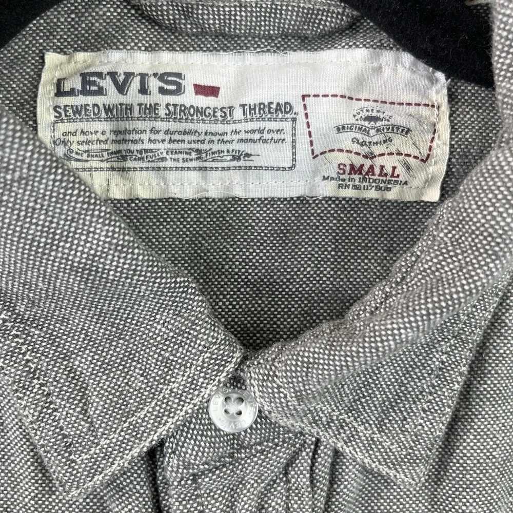 Levis Western Shirt Mens Small Gray Linen Blend Pearl‎ Snap Long Sleeve 3LDLW060